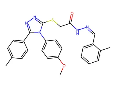 2-[[4-(4-methoxyphenyl)-5-(4-methylphenyl)-1,2,4-triazol-3-yl]sulfanyl]-N-[(E)-(2-methylphenyl)methylideneamino]acetamide structure