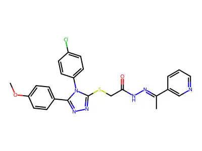 (Z)-2-((4-(4-chlorophenyl)-5-(4-methoxyphenyl)-4H-1,2,4-triazol-3-yl)thio)-N'-(1-(pyridin-3-yl)ethylidene)acetohydrazide structure