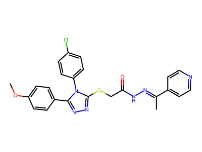 (Z)-2-((4-(4-chlorophenyl)-5-(4-methoxyphenyl)-4H-1,2,4-triazol-3-yl)thio)-N'-(1-(pyridin-4-yl)ethylidene)acetohydrazide structure