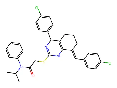 2-[[4-(4-Chlorophenyl)-8-[(4-chlorophenyl)methylene]-1,4,5,6,7,8-hexahydro-2-quinazolinyl]thio]-N-(1-methylethyl)-N-phenylacetamide structure
