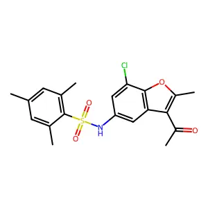 N-(3-acetyl-7-chloro-2-methyl-1-benzofuran-5-yl)-2,4,6-trimethylbenzenesulfonamide structure
