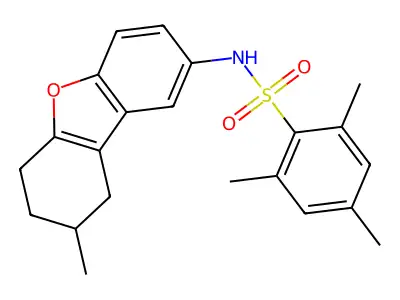 2,4,6-trimethyl-N-(8-methyl-6,7,8,9-tetrahydrodibenzo[b,d]furan-2-yl)benzenesulfonamide structure