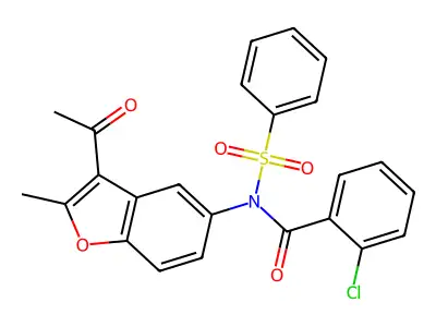 N-(3-acetyl-2-methyl-1-benzofuran-5-yl)-N-(benzenesulfonyl)-2-chlorobenzamide structure