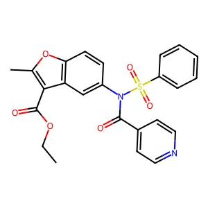 ethyl 2-methyl-5-(N-(phenylsulfonyl)isonicotinamido)benzofuran-3-carboxylate structure