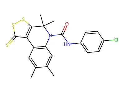 N-(4-chlorophenyl)-4,4,7,8-tetramethyl-1-thioxo-1,4-dihydro-5H-[1,2]dithiolo[3,4-c]quinoline-5-carboxamide structure