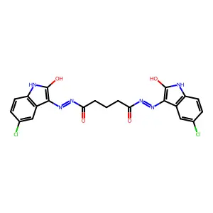 N'~1~-[(3E)-5-chloro-2-oxo-1,2-dihydro-3H-indol-3-ylidene]-N'~5~-[(3Z)-5-chloro-2-oxo-1,2-dihydro-3H-indol-3-ylidene]pentanedihydrazide structure