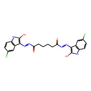 N'~1~,N'~6~-bis[(3E)-5-chloro-2-oxo-1,2-dihydro-3H-indol-3-ylidene]hexanedihydrazide structure