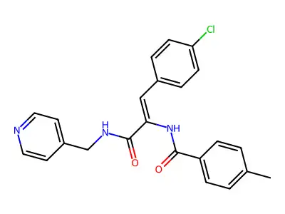 (E)-N-(1-(4-chlorophenyl)-3-oxo-3-((pyridin-4-ylmethyl)amino)prop-1-en-2-yl)-4-methylbenzamide structure