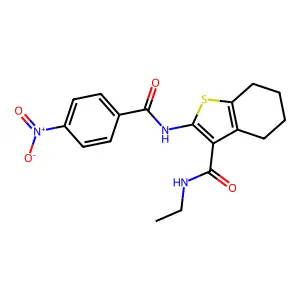 N-ethyl-2-[(4-nitrobenzoyl)amino]-4,5,6,7-tetrahydro-1-benzothiophene-3-carboxamide structure