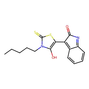 (3Z)-3-(4-oxo-3-pentyl-2-thioxo-1,3-thiazolidin-5-ylidene)-1,3-dihydro-2H-indol-2-one structure