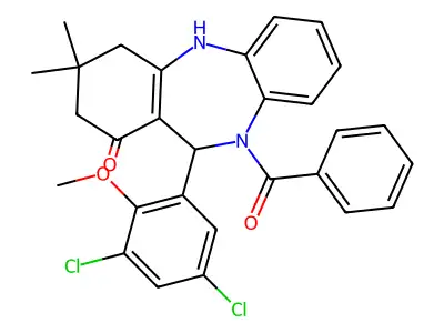 10-benzoyl-11-(3,5-dichloro-2-methoxyphenyl)-3,3-dimethyl-2,3,4,5,10,11-hexahydro-1H-dibenzo[b,e][1,4]diazepin-1-one structure