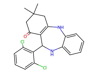 11-(2,6-dichlorophenyl)-3,3-dimethyl-2,3,4,5,10,11-hexahydro-1H-dibenzo[b,e][1,4]diazepin-1-one structure