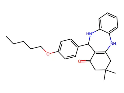 3,3-dimethyl-11-[4-(pentyloxy)phenyl]-2,3,4,5,10,11-hexahydro-1H-dibenzo[b,e][1,4]diazepin-1-one structure