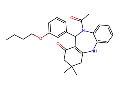 5-acetyl-6-(3-butoxyphenyl)-9,9-dimethyl-6,8,10,11-tetrahydrobenzo[b][1,4]benzodiazepin-7-one structure