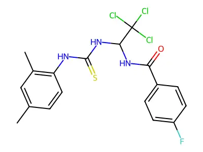 4-fluoro-N-(2,2,2-trichloro-1-{[(2,4-dimethylanilino)carbothioyl]amino}ethyl)benzamide structure