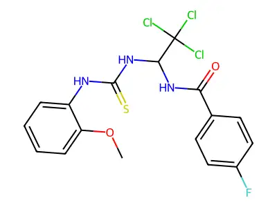 4-fluoro-N-(2,2,2-trichloro-1-{[(2-methoxyanilino)carbothioyl]amino}ethyl)benzamide structure