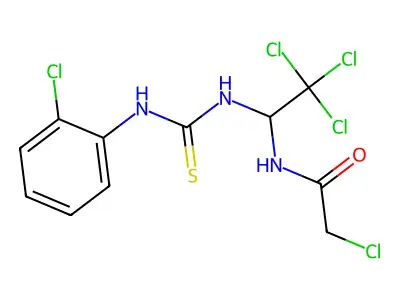 2-CL-N-(2,2,2-Trichloro-1-(((2-chloroanilino)carbothioyl)amino)ethyl)acetamide structure