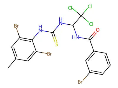3-BR-N-(2,2,2-Tri-CL-1-(((2,6-DI-BR-4-ME-anilino)carbothioyl)amino)ET)benzamide structure