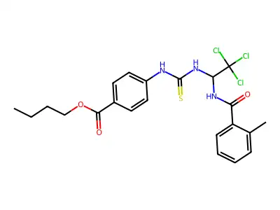 BU 4-((((2,2,2-Tri-CL-1-((2-ME-benzoyl)amino)ET)amino)carbothioyl)amino)benzoate structure