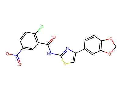 N-(4-(benzo[d][1,3]dioxol-5-yl)thiazol-2-yl)-2-chloro-5-nitrobenzamide structure
