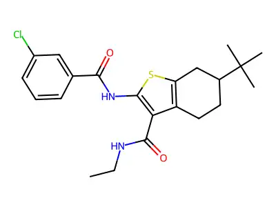 6-tert-butyl-2-[(3-chlorobenzoyl)amino]-N-ethyl-4,5,6,7-tetrahydro-1-benzothiophene-3-carboxamide structure