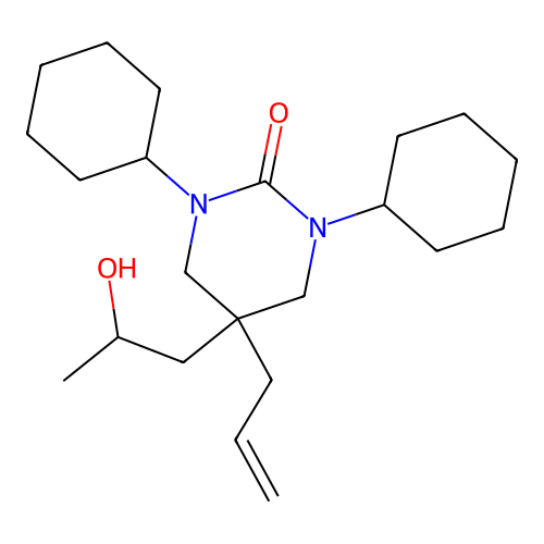 1,3-Dicyclohexyl-5-(2-hydroxypropyl)-5-(prop-2-en-1-yl)-1,3-diazinan-2-one structure