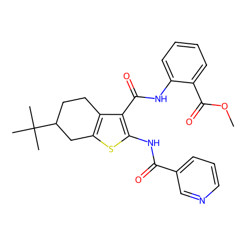 methyl 2-[[6-tert-butyl-2-(pyridine-3-carbonylamino)-4,5,6,7-tetrahydro-1-benzothiophene-3-carbonyl]amino]benzoate structure