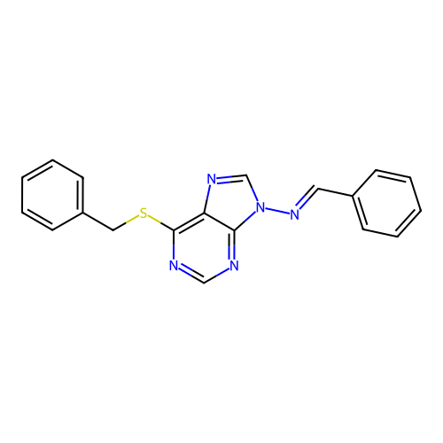 (E)-N-(6-benzylsulfanylpurin-9-yl)-1-phenylmethanimine structure