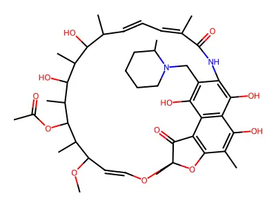 (12E,14E,24E)-5,6,9,17,19-Pentahydroxy-23-methoxy-2,4,12,16,18,20,22-heptamethyl-8-[(2-methylpiperidin-1-yl)methyl]-1,11-dioxo-1,2-dihydro-2,7-(epoxypentadeca[1,11,13]trienoimino)naphtho[2,1-b]furan-21-yl acetate structure