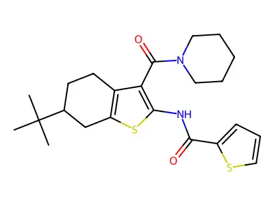 N-[6-tert-butyl-3-(piperidine-1-carbonyl)-4,5,6,7-tetrahydro-1-benzothiophen-2-yl]thiophene-2-carboxamide structure