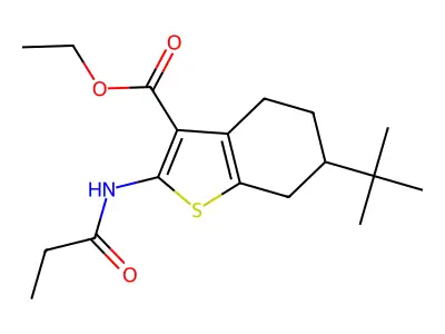 ethyl 6-tert-butyl-2-(propanoylamino)-4,5,6,7-tetrahydro-1-benzothiophene-3-carboxylate structure