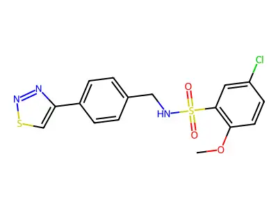 5-chloro-2-methoxy-N-[[4-(thiadiazol-4-yl)phenyl]methyl]benzenesulfonamide structure