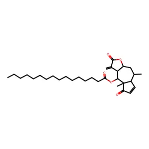 (5,8a-dimethyl-1-methylidene-2,8-dioxo-3a,4,5,5a,9,9a-hexahydroazuleno[6,5-b]furan-9-yl) hexadecanoate structure