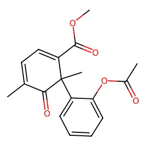 Methyl 6-(2-acetyloxyphenyl)-4,6-dimethyl-5-oxocyclohexa-1,3-diene-1-carboxylate structure