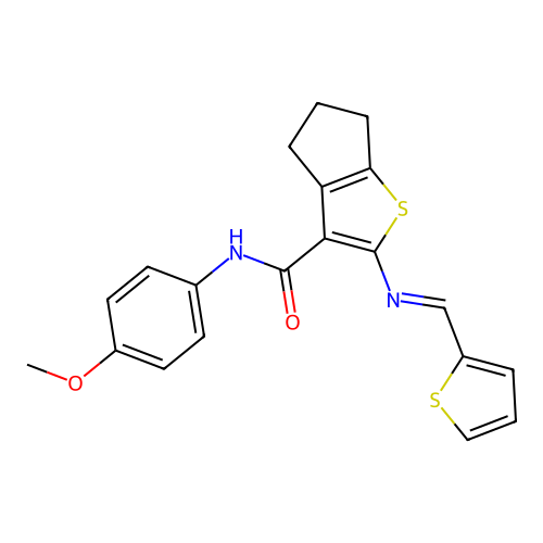 5,6-Dihydro-N-(4-methoxyphenyl)-2-[(2-thienylmethylene)amino]-4H-cyclopenta[b]thiophene-3-carboxamide structure