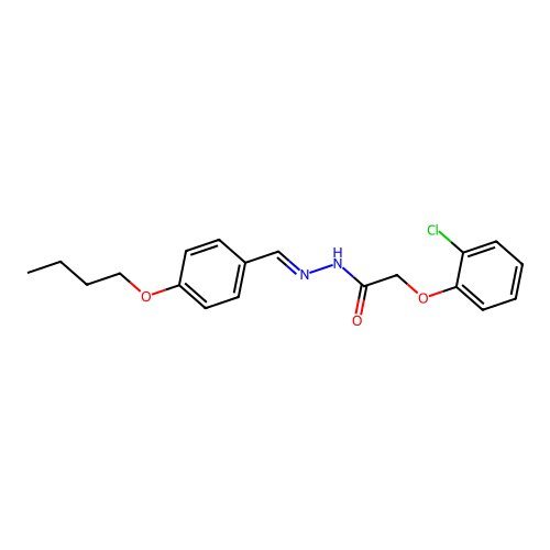 N-[(4-butoxyphenyl)methylideneamino]-2-(2-chlorophenoxy)acetamide structure