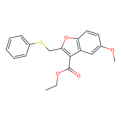 Ethyl 5-methoxy-2-[(phenylsulfanyl)methyl]-1-benzofuran-3-carboxylate structure