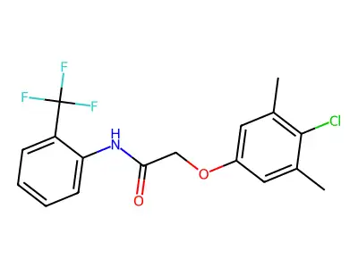 2-(4-chloro-3,5-dimethylphenoxy)-N-[2-(trifluoromethyl)phenyl]acetamide structure