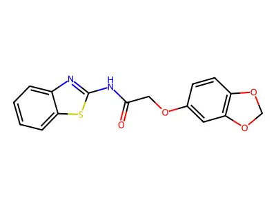 2-(1,3-benzodioxol-5-yloxy)-N-(1,3-benzothiazol-2-yl)acetamide structure