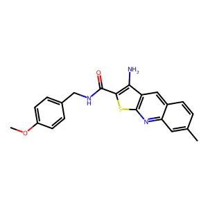 3-amino-N-[(4-methoxyphenyl)methyl]-7-methylthieno[2,3-b]quinoline-2-carboxamide structure