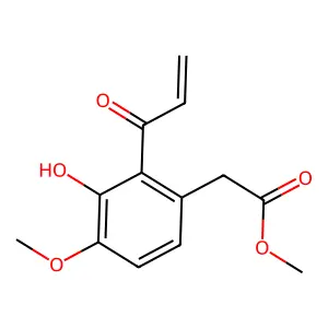 Benzeneacetic acid, 3-hydroxy-4-methoxy-2-(1-oxo-2-propenyl)-, methyl ester structure