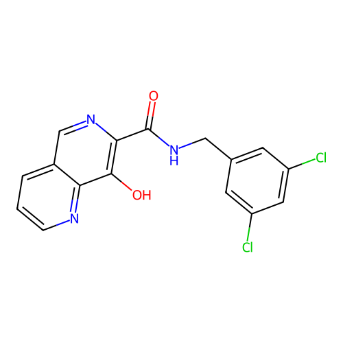 N-(3,5-dichlorobenzyl)-8-hydroxy-1,6-naphthyridine-7-carboxamide structure