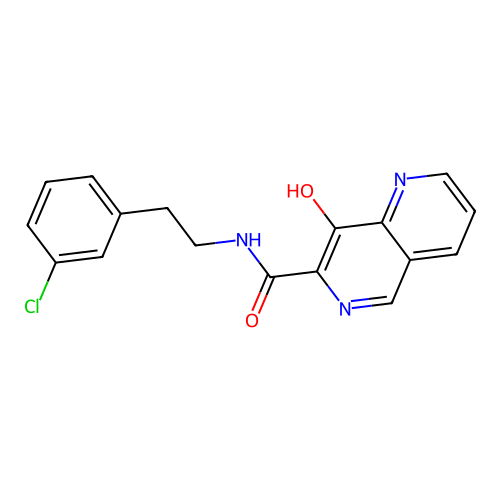 N-[2-(3-chlorophenyl)ethyl]-8-hydroxy-1,6-naphthyridine-7-carboxamide structure
