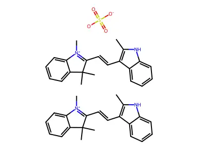 bis(1,3,3-trimethyl-2-[2-(2-methyl-1H-indol-3-yl)ethenyl]indol-1-ium);sulfate structure
