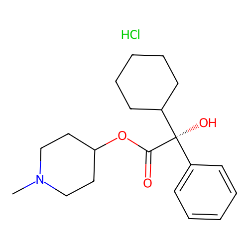 Benzeneacetic acid, alpha-cyclohexyl-alpha-hydroxy-, 1-methyl-4-piperidinyl ester, hydrochloride, (R)- structure