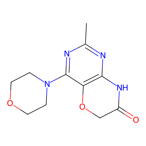 2-methyl-4-(morpholin-4-yl)-6H-pyrimido[5,4-b][1,4]oxazin-7(8H)-one structure