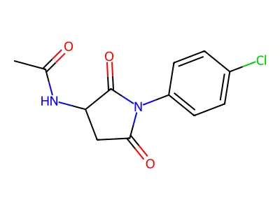 N-[1-(4-chlorophenyl)-2,5-dioxopyrrolidin-3-yl]acetamide structure