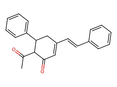 6-acetyl-5-phenyl-3-[(E)-2-phenylethenyl]cyclohex-2-en-1-one structure