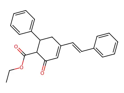 ethyl 2-oxo-6-phenyl-4-[(E)-2-phenylethenyl]cyclohex-3-ene-1-carboxylate structure