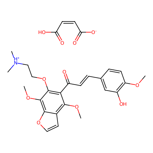Benzofuran, 4,7-dimethoxy-6-(2-dimethylaminoethoxy)-5-(3-hydroxy-4-methoxycinnamoyl)-, maleate structure